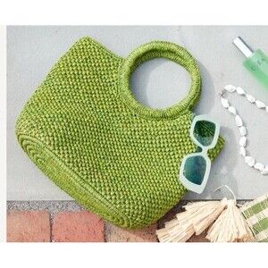 Mar Y Sol Serena Raffia Handmade Tote Bag Green NWT